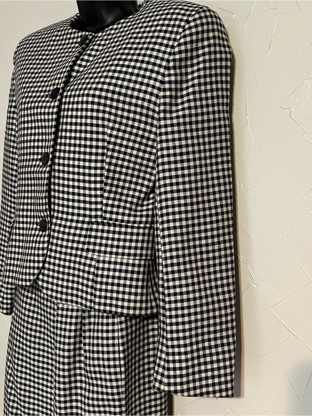 Vintage Christian Dior The Suit 2 Piece Skirt Set Size 6 Black White Gingham - Picture 3 of 13